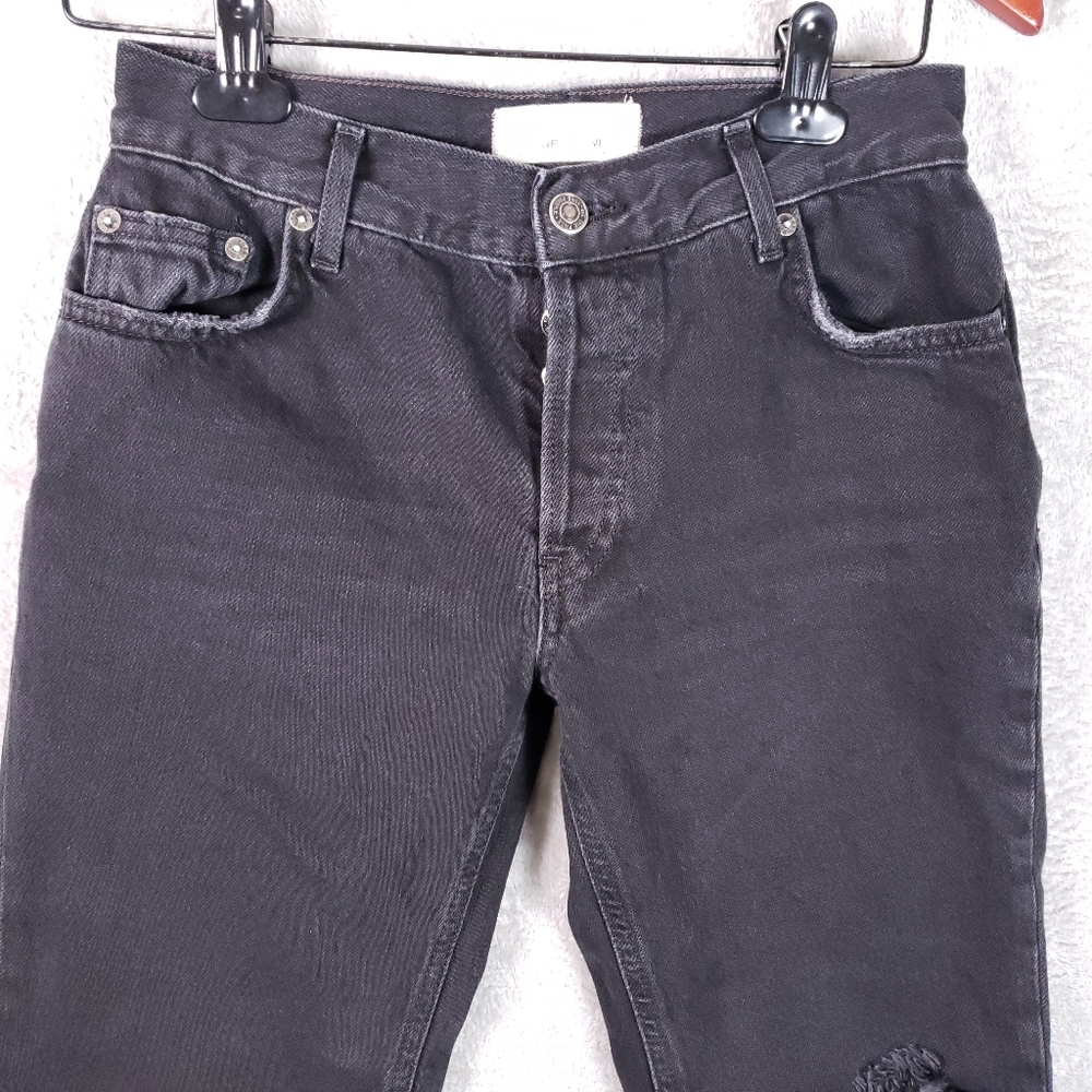 Free People We The Free Maggie Mid Rise Raw Hem Straight Ankle Jeans 25 Black